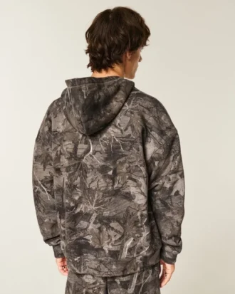 Kasseformet camouflage-hoodie med lynlås og termofoer