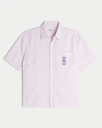 Kasseformet kortærmet Key West-shirt i linneblanding med print