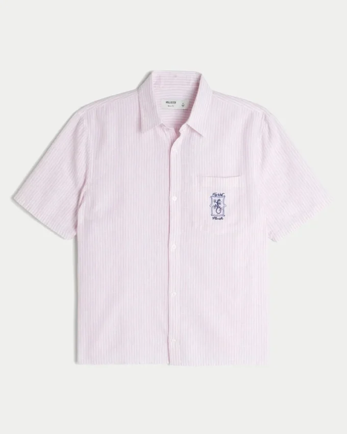 Kasseformet kortærmet Key West-shirt i linneblanding med print Kasseformet kortærmet Key West-shirt i linneblanding med print
