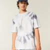 Kasseformet, kraftig bomulds-T-shirt med tie-dye-mønster