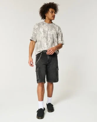 Kasseformet, kraftig, kort camouflage-T-shirt med rund hals