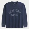Kasseformet, kraftig langærmet T-shirt med New York State-grafik Kasseformet, kraftig langærmet T-shirt med New York State-grafik