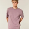 Kasseformet, kraftig, vasket bomulds-T-shirt med rund halsudskæring Kasseformet, kraftig, vasket bomulds-T-shirt med rund halsudskæring