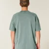 Kasseformet, kraftig, vasket bomulds-T-shirt med rund halsudskæring Kasseformet, kraftig, vasket bomulds-T-shirt med rund halsudskæring