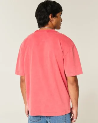 Kasseformet, kraftig, vasket bomulds-T-shirt med rund halsudskæring