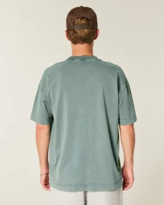 Kasseformet, kraftig, vasket bomulds-T-shirt med rund halsudskæring Kasseformet, kraftig, vasket bomulds-T-shirt med rund halsudskæring