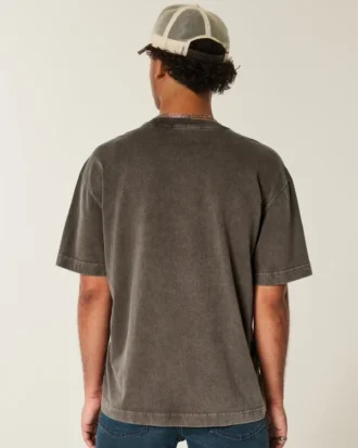 Kasseformet, kraftig, vasket bomulds-T-shirt med rund halsudskæring