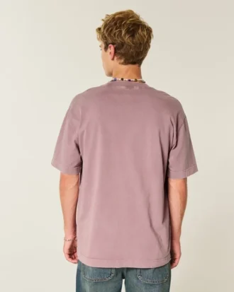 Kasseformet, kraftig, vasket bomulds-T-shirt med rund halsudskæring