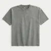 Kasseformet, kraftig, vasket bomulds-T-shirt med rund halsudskæring Kasseformet, kraftig, vasket bomulds-T-shirt med rund halsudskæring