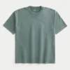 Kasseformet, kraftig, vasket bomulds-T-shirt med rund halsudskæring Kasseformet, kraftig, vasket bomulds-T-shirt med rund halsudskæring