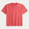 Kasseformet, kraftig, vasket bomulds-T-shirt med rund halsudskæring Kasseformet, kraftig, vasket bomulds-T-shirt med rund halsudskæring