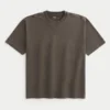 Kasseformet, kraftig, vasket bomulds-T-shirt med rund halsudskæring Kasseformet, kraftig, vasket bomulds-T-shirt med rund halsudskæring