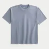 Kasseformet, kraftig, vasket bomulds-T-shirt med rund halsudskæring Kasseformet, kraftig, vasket bomulds-T-shirt med rund halsudskæring