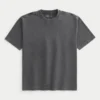 Kasseformet, kraftig, vasket bomulds-T-shirt med rund halsudskæring Kasseformet, kraftig, vasket bomulds-T-shirt med rund halsudskæring
