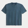 Kasseformet, kraftig, vasket bomulds-T-shirt med rund halsudskæring Kasseformet, kraftig, vasket bomulds-T-shirt med rund halsudskæring