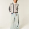 Kasseformet stribet sweater med rund hals