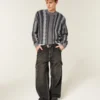 Kasseformet stribet sweater med rund hals