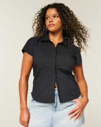 Kortærmet stretch-poplin skjorte med knapper