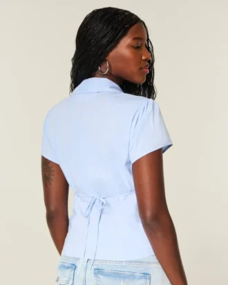 Kortærmet stretch-poplin skjorte med knapper