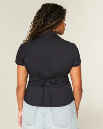 Kortærmet stretch-poplin skjorte med knapper