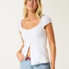 Kortærmet stretch-poplin-top Kortærmet stretch-poplin-top