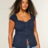 Kortærmet stretch-poplin-top Kortærmet stretch-poplin-top