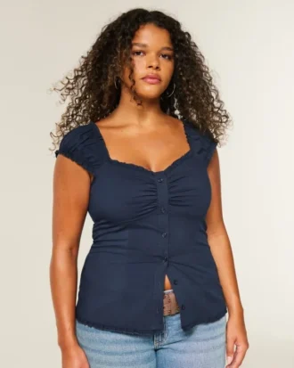 Kortærmet stretch-poplin-top