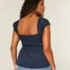 Kortærmet stretch-poplin-top Kortærmet stretch-poplin-top
