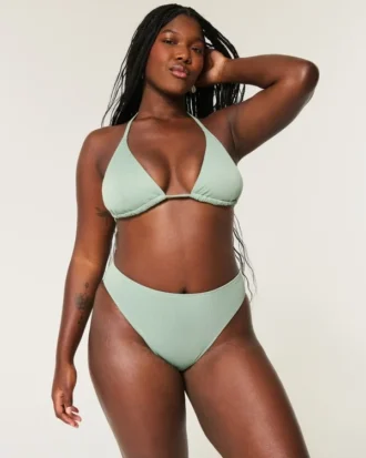 Kurvet højtaljet ribbet cheeky bikinitrusser med høj talje