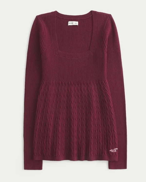 Langærmet babydoll med firkantet halsudskæring Langærmet babydoll med firkantet halsudskæring