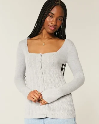 Langærmet babydoll-sweater med firkantet halsudskæring