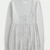 Langærmet babydoll-sweater med firkantet halsudskæring Langærmet babydoll-sweater med firkantet halsudskæring