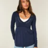 Langærmet babydoll-top med klemning ved brystet Langærmet babydoll-top med klemning ved brystet