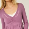 Langærmet babydoll-top med klemning ved brystet Langærmet babydoll-top med klemning ved brystet