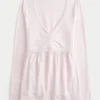 Langærmet babydoll-top med klemning ved brystet Langærmet babydoll-top med klemning ved brystet