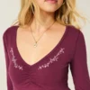 Langærmet babydoll-top med klemning ved brystet Langærmet babydoll-top med klemning ved brystet
