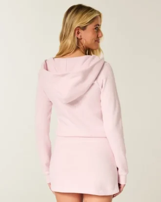 Langærmet fleece-kjole med hætte