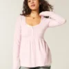 Langærmet Henley Babydoll Top Langærmet Henley Babydoll Top