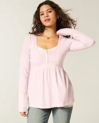 Langærmet Henley Babydoll Top