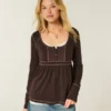 Langærmet Henley Babydoll Top