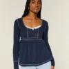 Langærmet Henley Babydoll Top