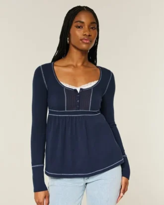 Langærmet Henley Babydoll Top