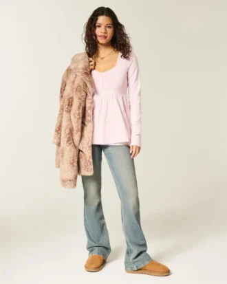 Langærmet Henley Babydoll Top