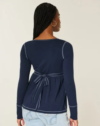 Langærmet Henley Babydoll Top