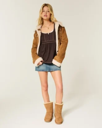 Langærmet Henley Babydoll Top