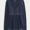 Langærmet Henley Babydoll Top