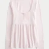 Langærmet Henley Babydoll Top Langærmet Henley Babydoll Top
