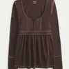 Langærmet Henley Babydoll Top