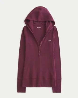 Langærmet Henley med hætte