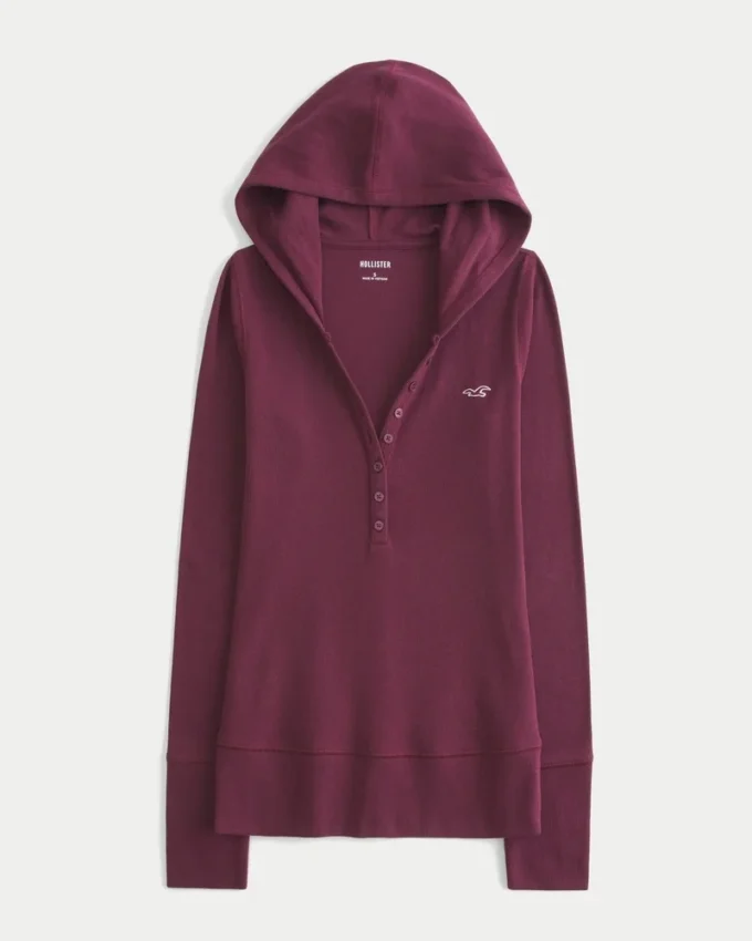 Langærmet Henley med hætte